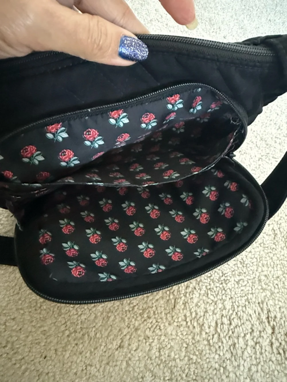 Vera Bradley Black Quilted Crossbody Bag w/ Floral Interior - Picture 9 of 12
